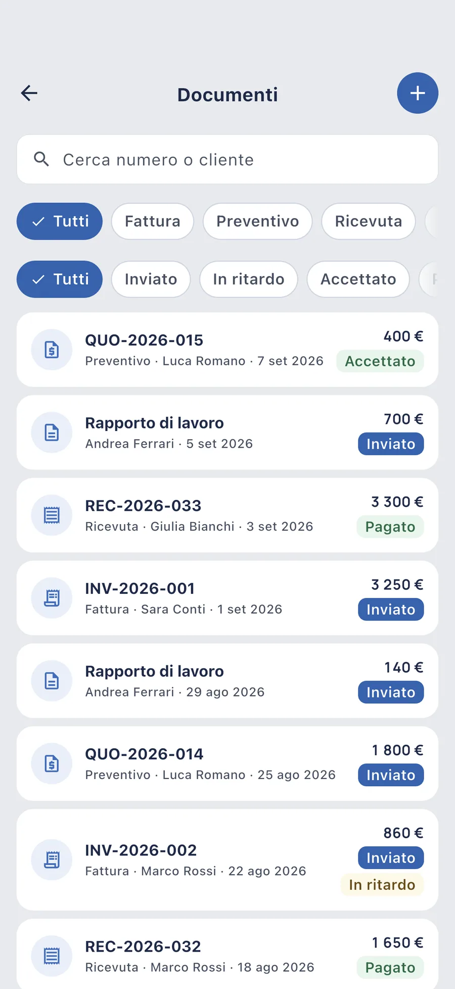 DueTab: Conto Clienti — Fatture vere. Numeri veri.