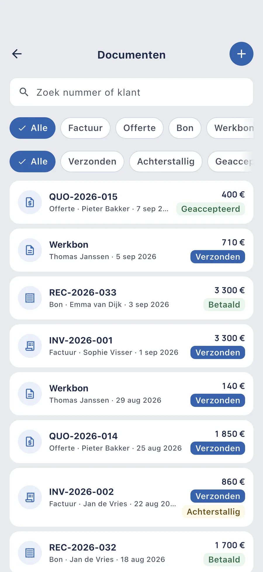DueTab: Kasboek & Klussen — Echte facturen, echte nummers