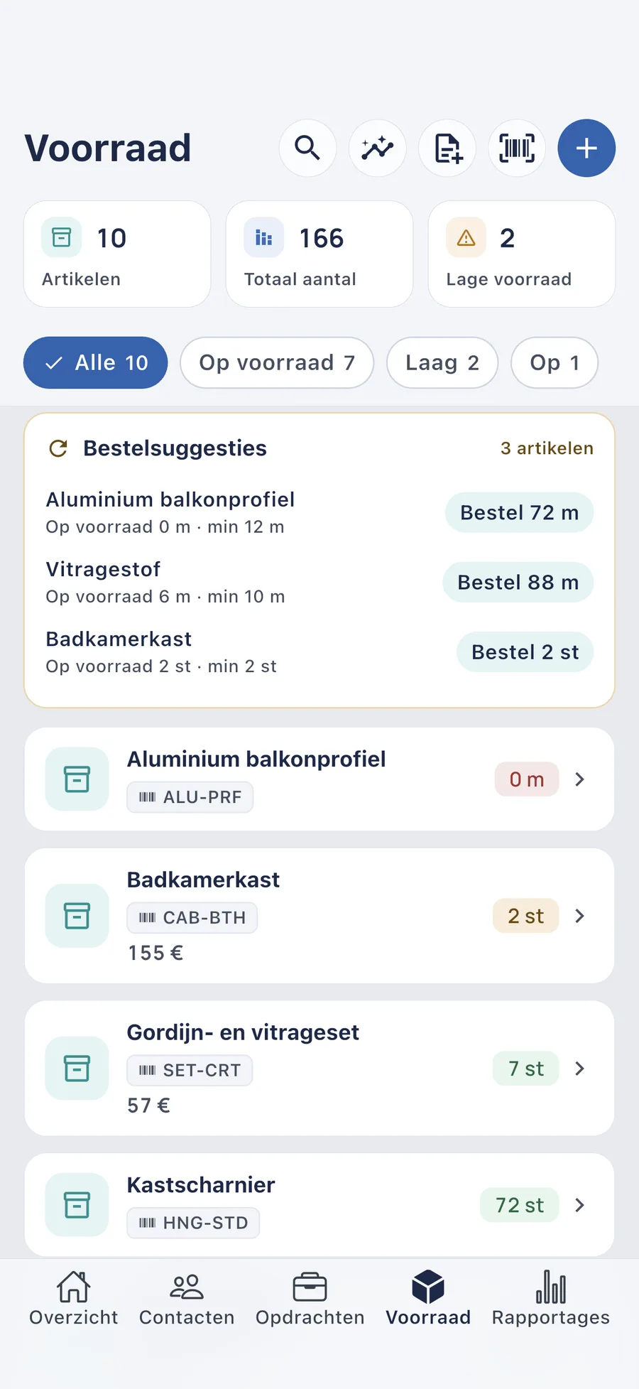 DueTab: Kasboek & Klussen — Voorraad bijna op? Weet het vooraf