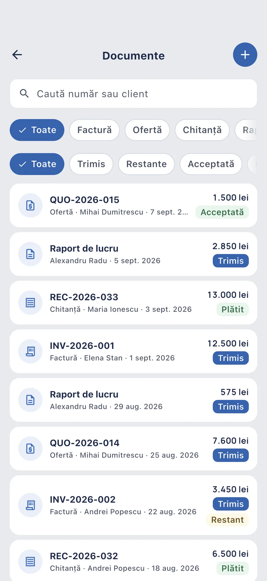 DueTab: Caiet Clienți & Bani — Facturi reale, numere reale