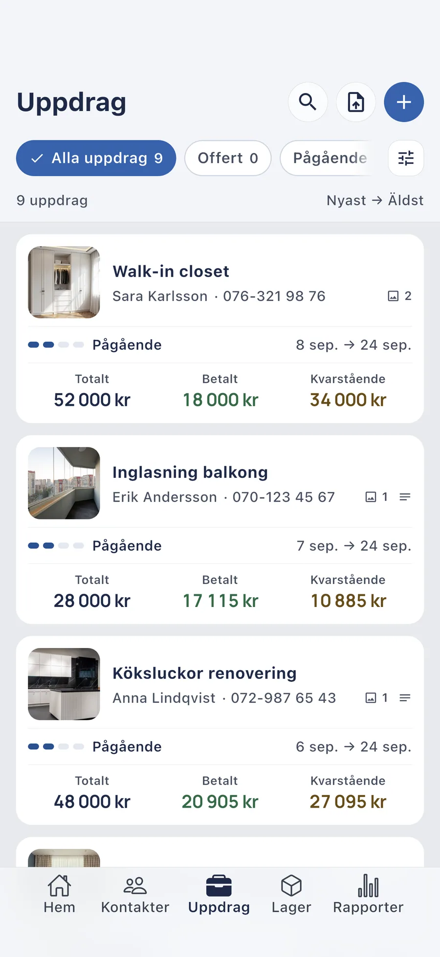 DueTab: Kassabok & Jobb — Varje uppdrags saldo kristallklart