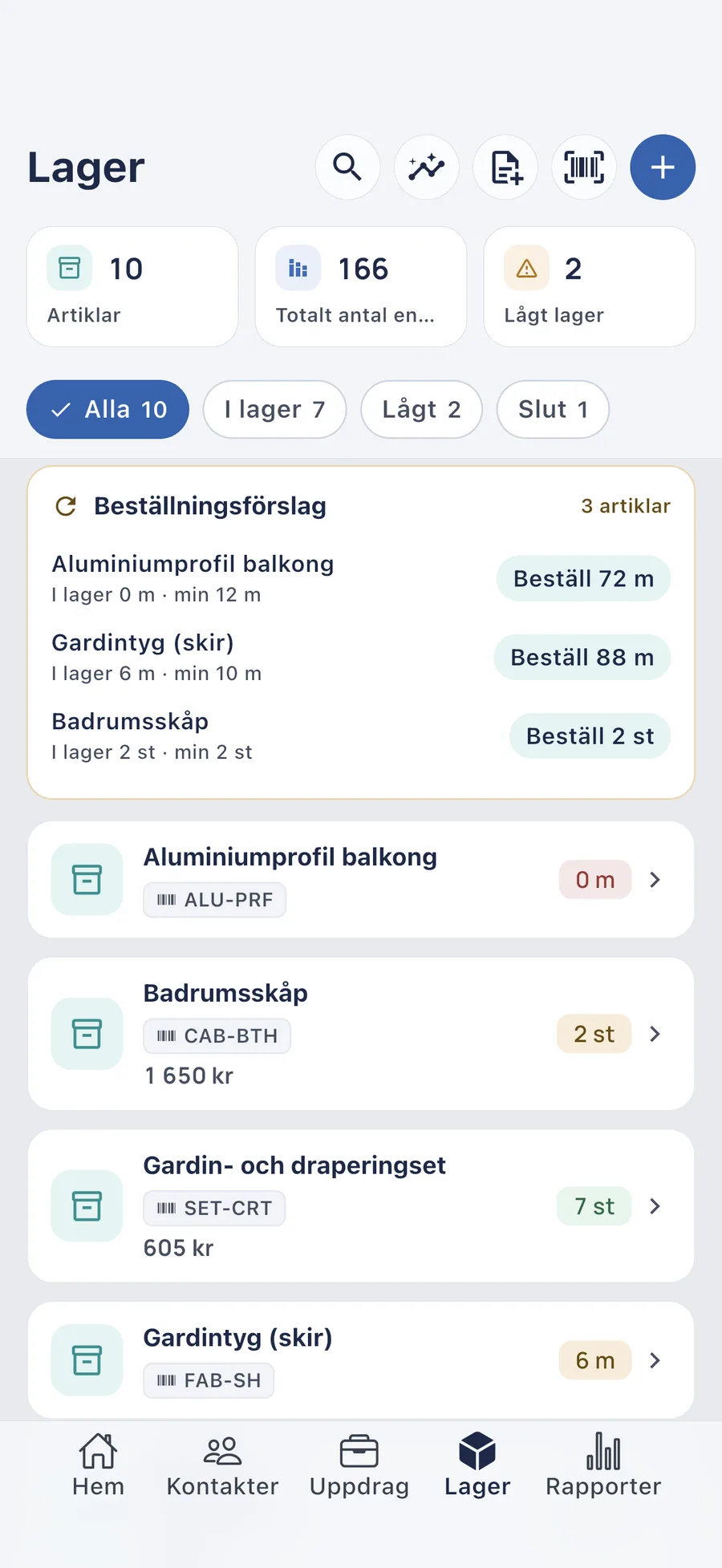 DueTab: Kassabok & Jobb — Lager snart slut? Få besked.