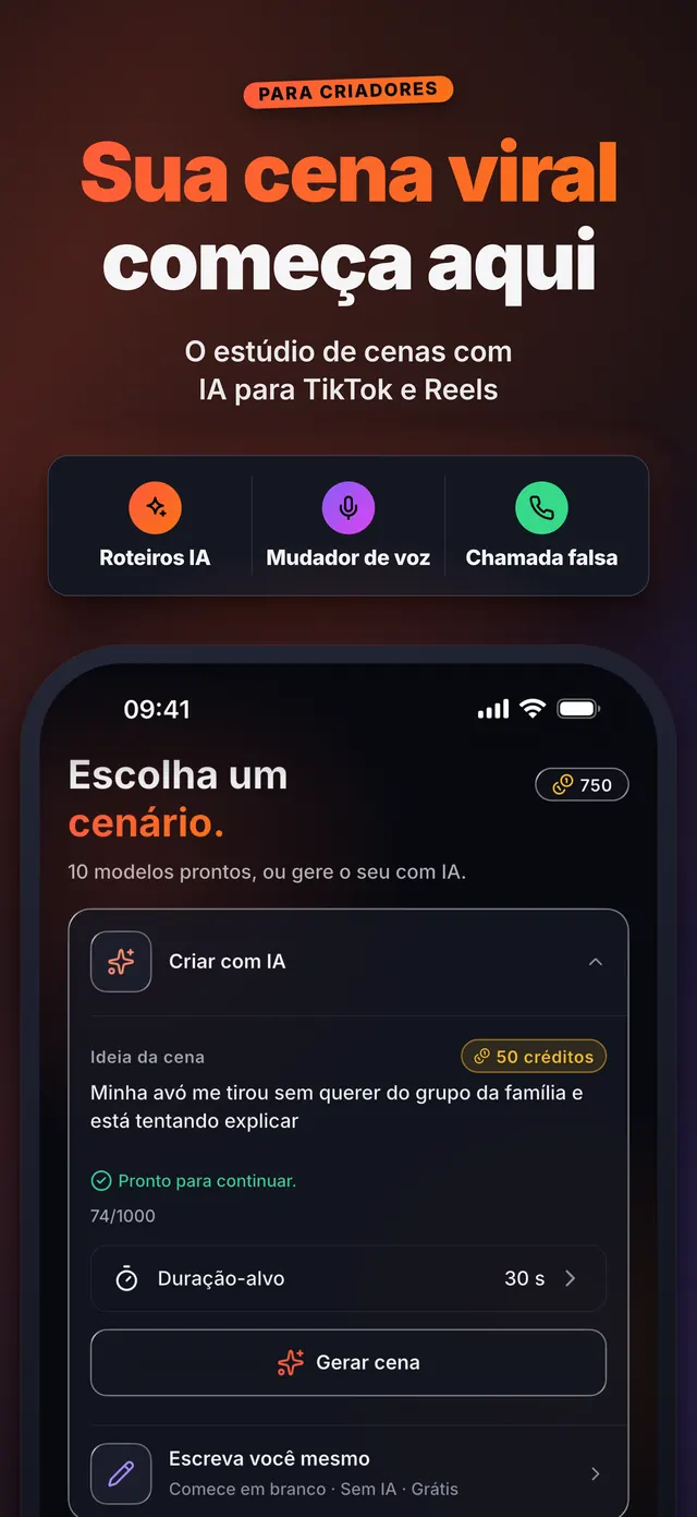VoiceReel: Mude sua Voz — Sua cena viral começa aqui